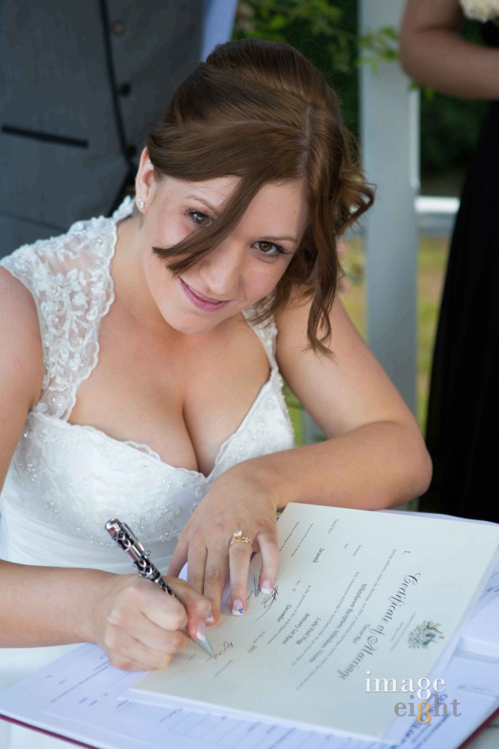Signing the wedding registry